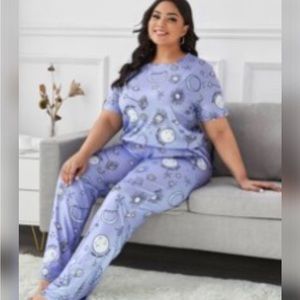 SLOGAN & GALAXY PRINT PAJAMA SET